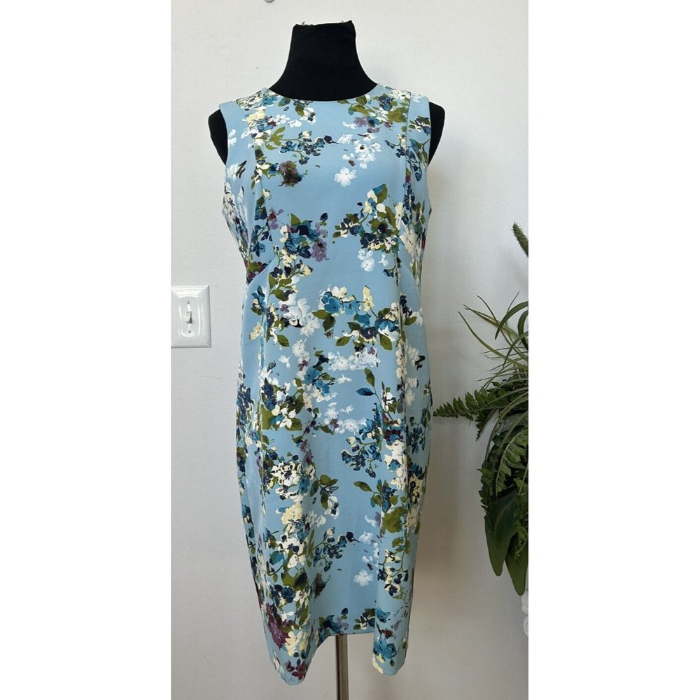NWT J. Jill Sleeveless Enamel Blue Floral Print Stretch Shift Dress Size 8P $99